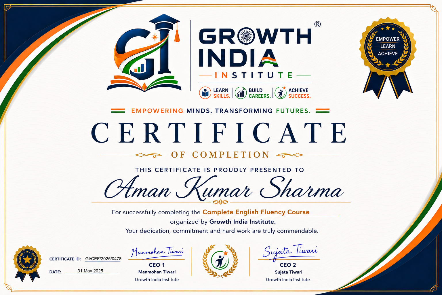 Growth India Institute Certificate